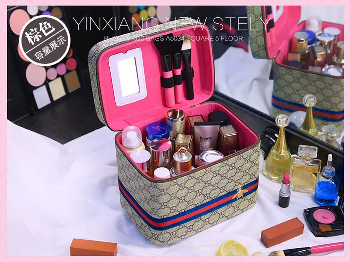 Single-Layer Advanced PU Leather Cosmetic Case New Travel Multiple Portable Cosmetic Case Mirror Large Capacity Portable Storage