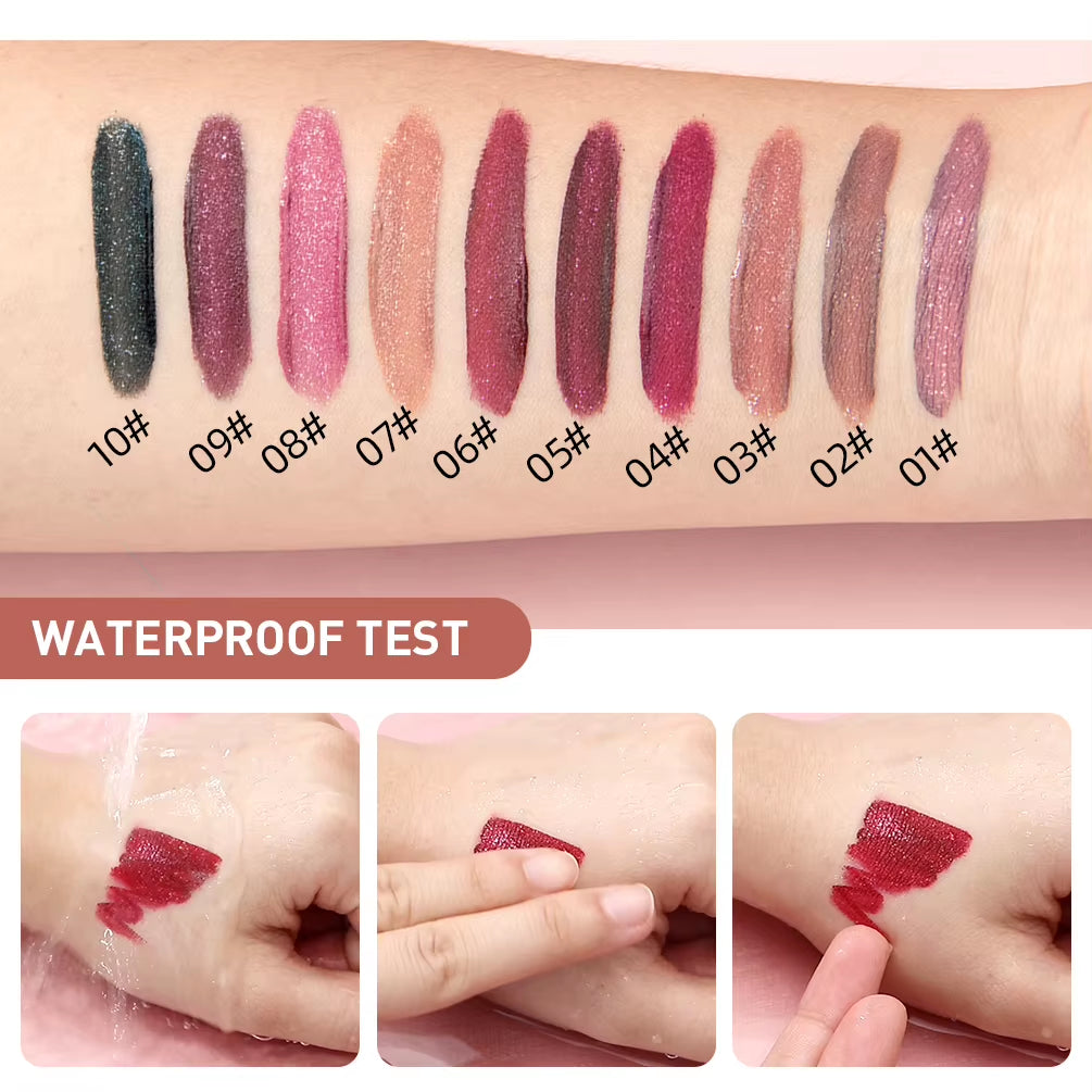 Shimmer Lip Gloss Diamond Glitter Lip Tint Waterproof Long Lasting Matte Liquid Lipstick Red Purple Lipgloss Women Makeup