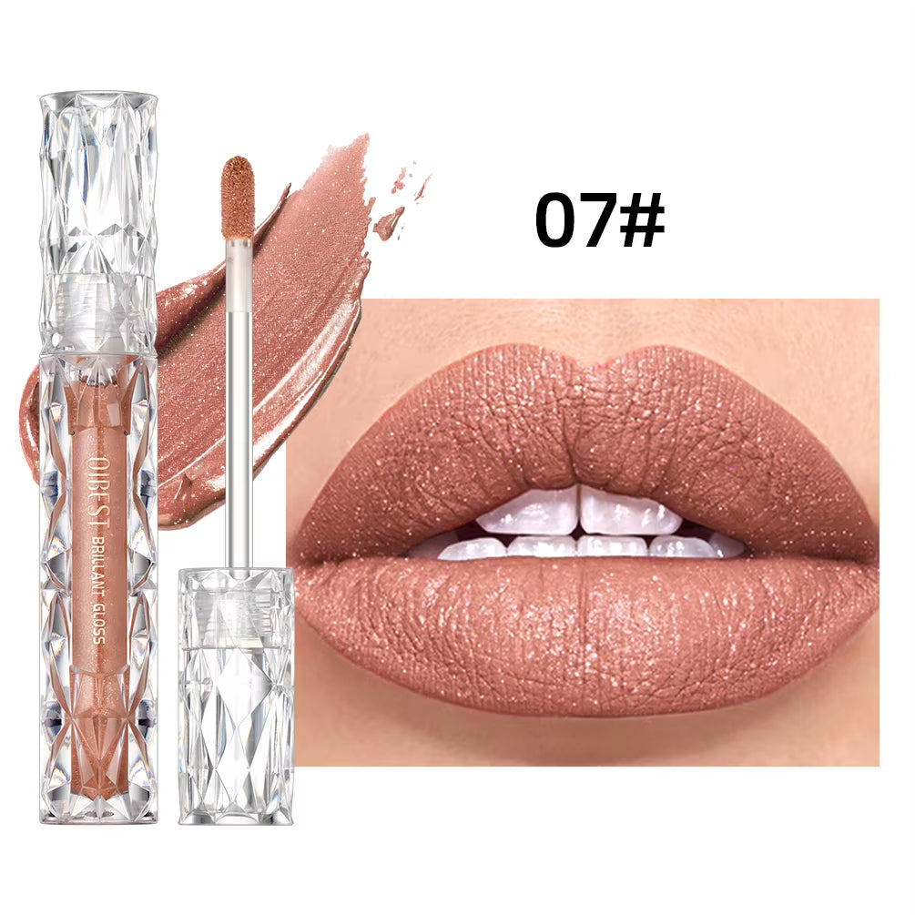 Shimmer Lip Gloss Diamond Glitter Lip Tint Waterproof Long Lasting Matte Liquid Lipstick Red Purple Lipgloss Women Makeup