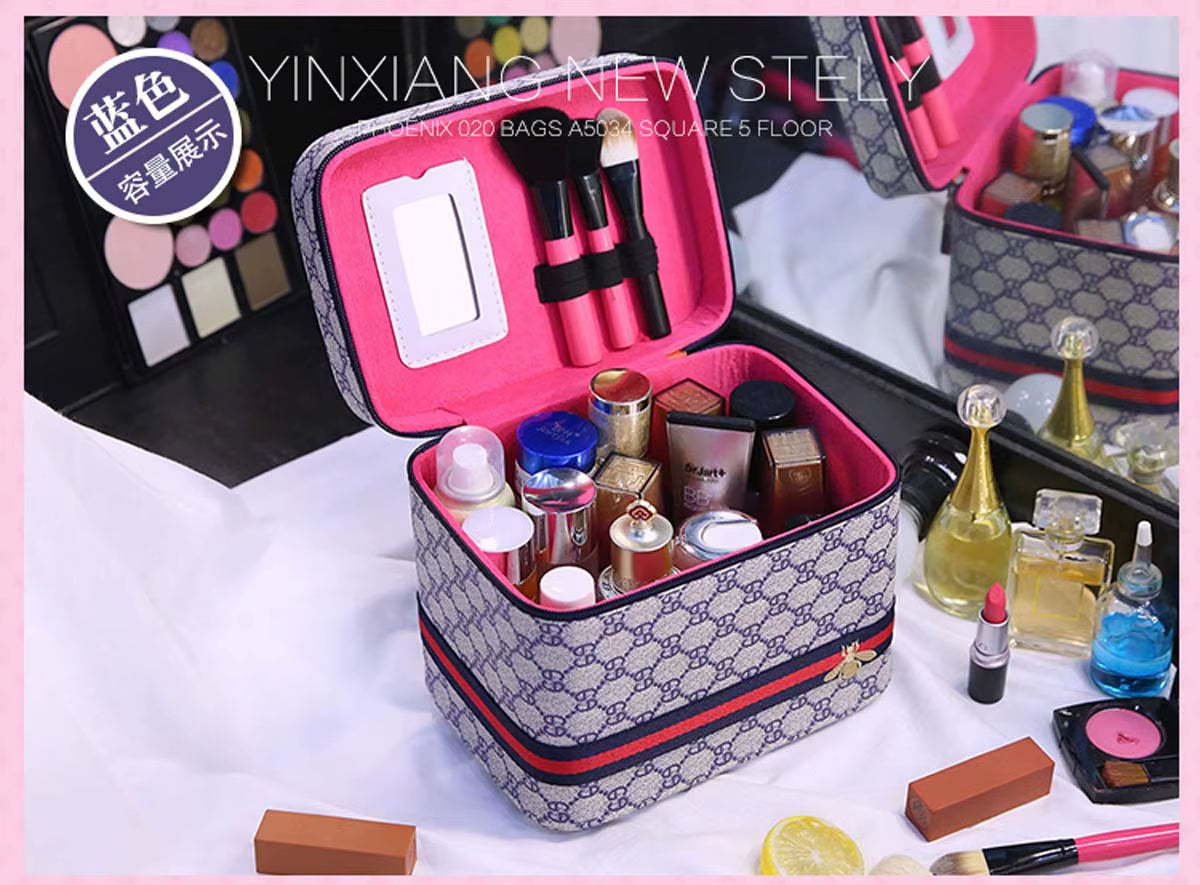 Single-Layer Advanced PU Leather Cosmetic Case New Travel Multiple Portable Cosmetic Case Mirror Large Capacity Portable Storage