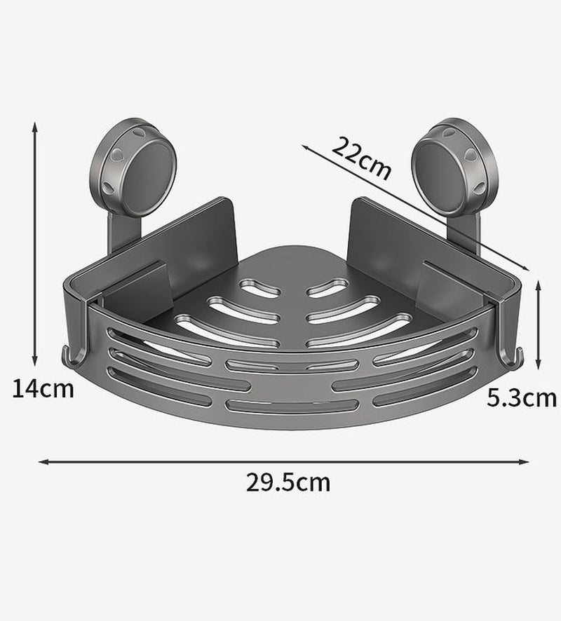 3-Pack Gun Gray Plastic Triangle Suction Cup Showercaddy 3-Tier Corner Shelves Nodrilling Bathroom Storage Rack 40Lbs Loadcapacity with 6 Towel Bar Hooks