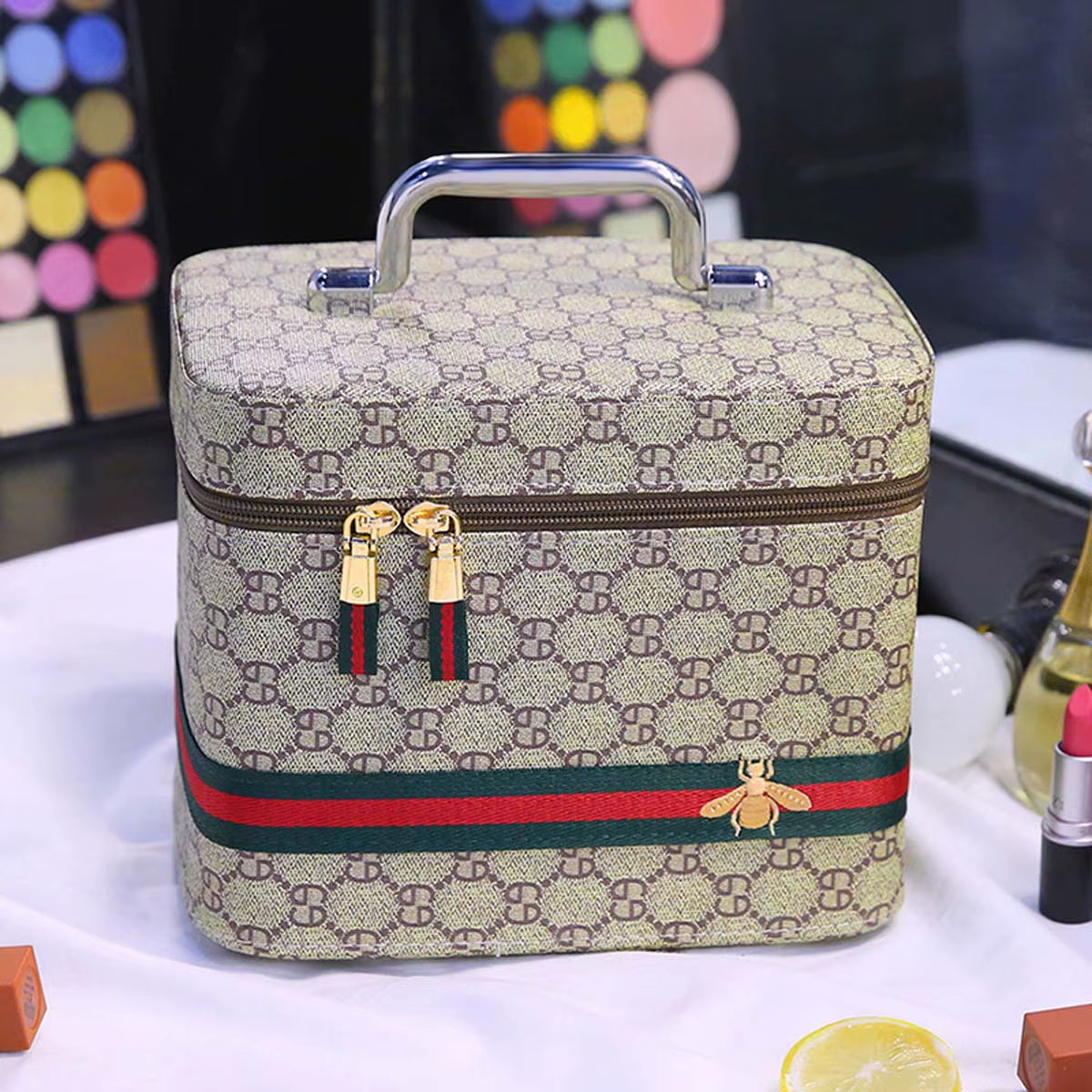 Single-Layer Advanced PU Leather Cosmetic Case New Travel Multiple Portable Cosmetic Case Mirror Large Capacity Portable Storage