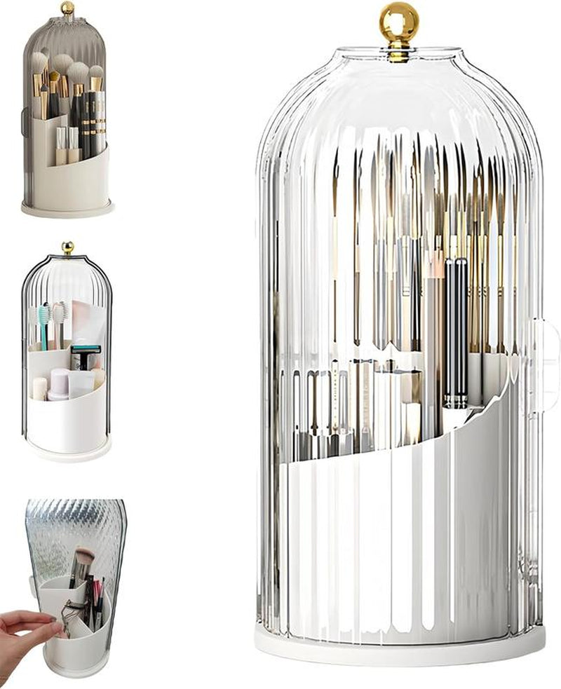 Bathroom Toothbrush Holder with Lid, 360° Rotating, 3-Slot Design, Suitable for Storing Children'S Electric Toothbrushes, Toothpaste, Razors, Bathroom Countertop Dressing Table Storage Organizer (White).