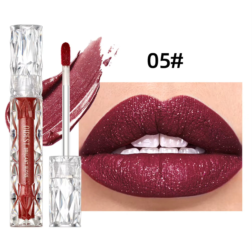 Shimmer Lip Gloss Diamond Glitter Lip Tint Waterproof Long Lasting Matte Liquid Lipstick Red Purple Lipgloss Women Makeup