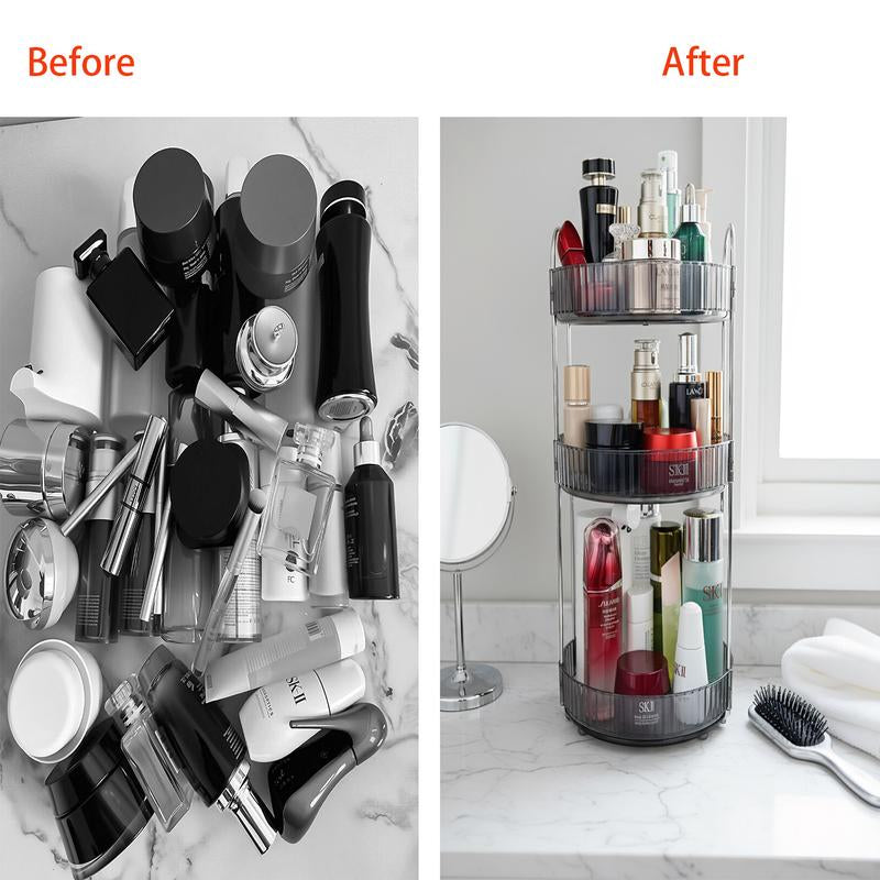 Rotating Makeup Organizer, Bathroom Make up Spinning Holder Rack, Large Capacity Cosmetics Storage Vanity Shelf Countertop, Fits Cosmetics, Perfume, Skincare, Lipsticks Boxes Steel