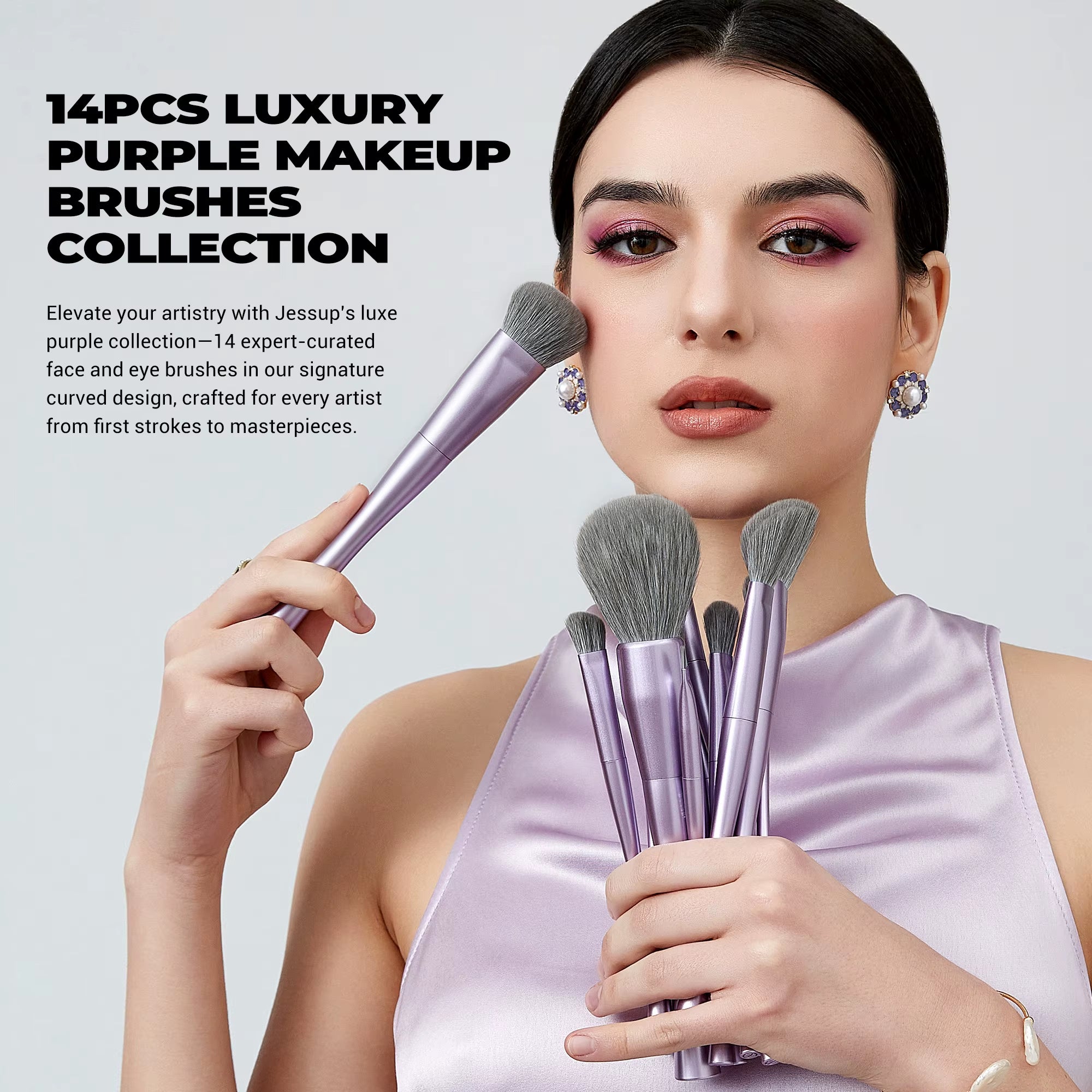 Makeup Brushes Set 4/6/7/10/14/15Pcs Foundation Makeup Brush,Face Eyeshadow Blending Highlighting Concealer,Luxury Purple