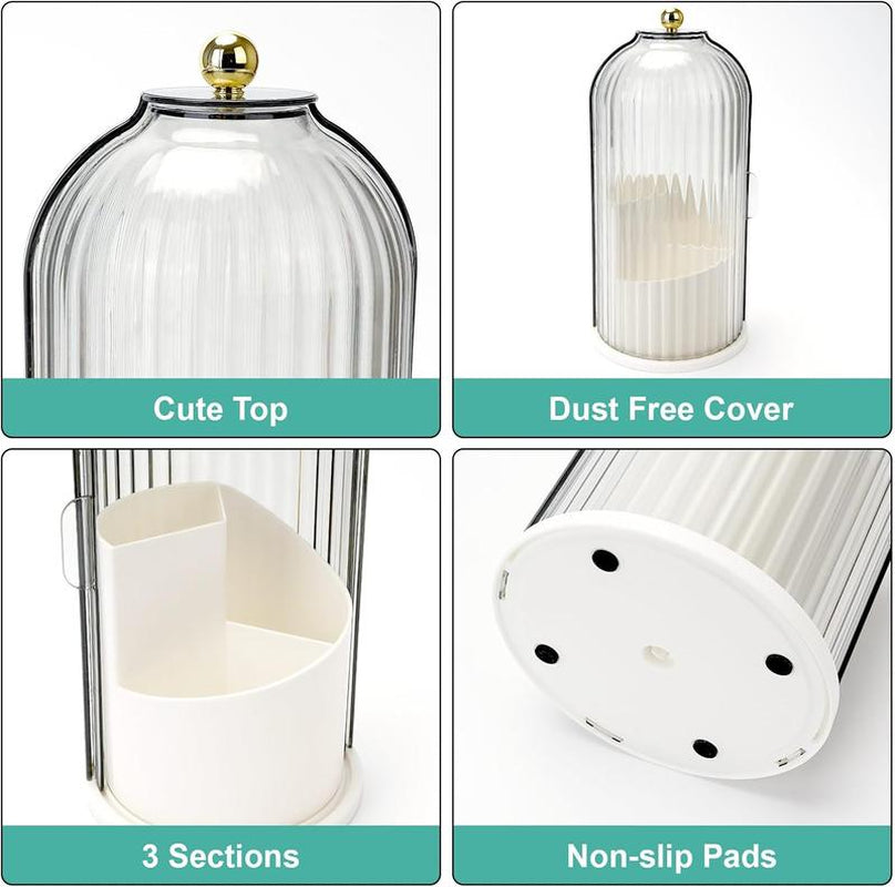 Bathroom Toothbrush Holder with Lid, 360° Rotating, 3-Slot Design, Suitable for Storing Children'S Electric Toothbrushes, Toothpaste, Razors, Bathroom Countertop Dressing Table Storage Organizer (White).