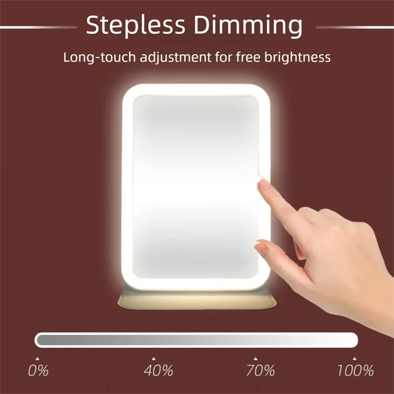 Portable LED Makeup Mirror,3 Color Modes,Stepless Dimmable,Type-C Charging,Foldable PU Leather Vanity Mirror