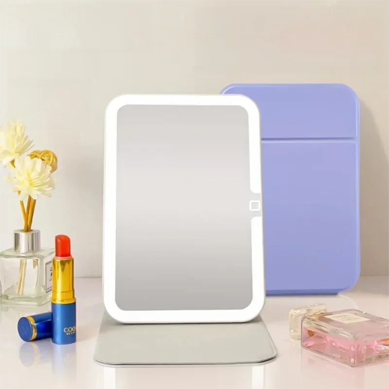 Portable LED Makeup Mirror,3 Color Modes,Stepless Dimmable,Type-C Charging,Foldable PU Leather Vanity Mirror