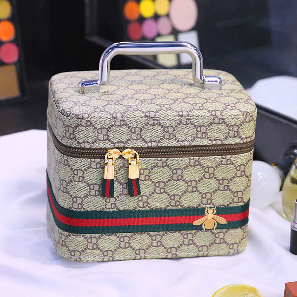 Single-Layer Advanced PU Leather Cosmetic Case New Travel Multiple Portable Cosmetic Case Mirror Large Capacity Portable Storage