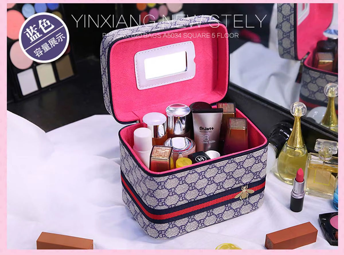Single-Layer Advanced PU Leather Cosmetic Case New Travel Multiple Portable Cosmetic Case Mirror Large Capacity Portable Storage