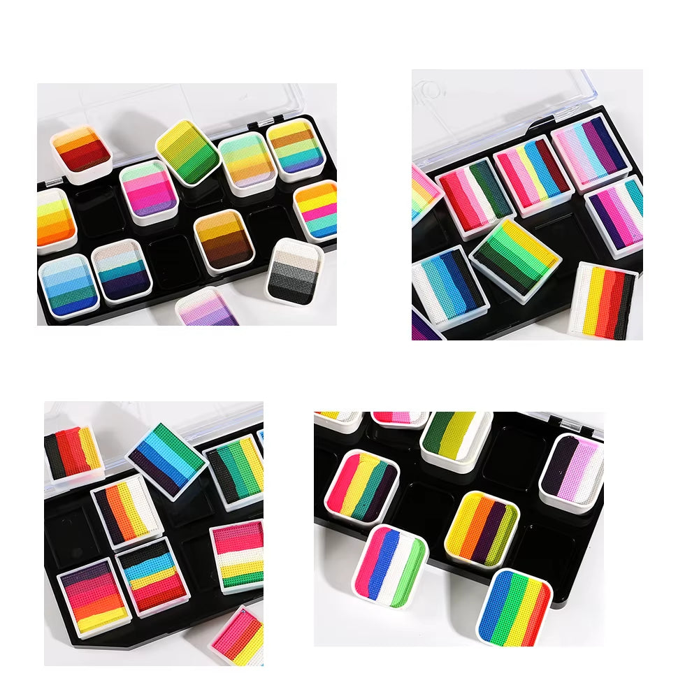 Face Paint 12X10Gm Professional Body Paint Kit for Kids Adults Stencil One Stroke Split Cake Rainbow Makeup