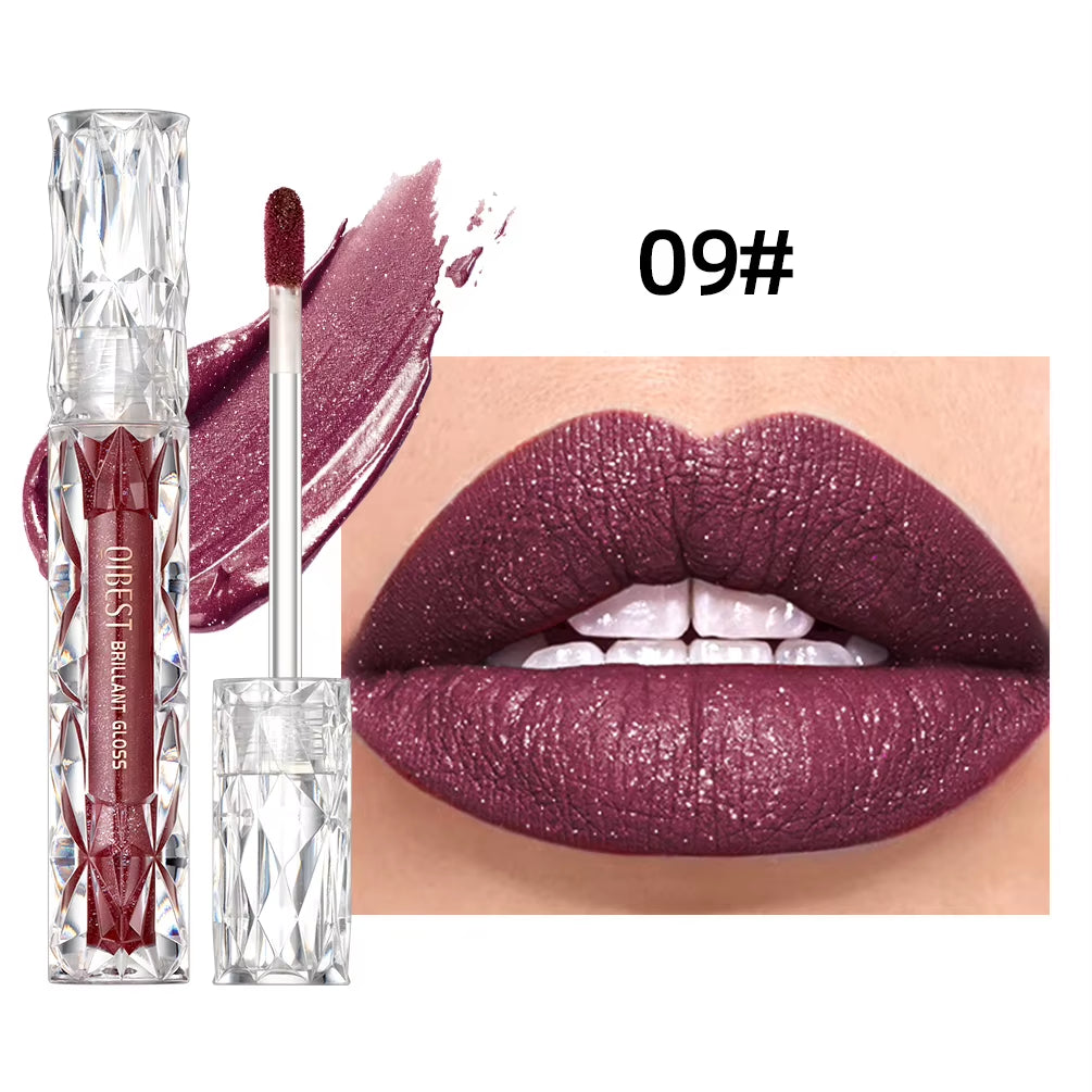 Shimmer Lip Gloss Diamond Glitter Lip Tint Waterproof Long Lasting Matte Liquid Lipstick Red Purple Lipgloss Women Makeup