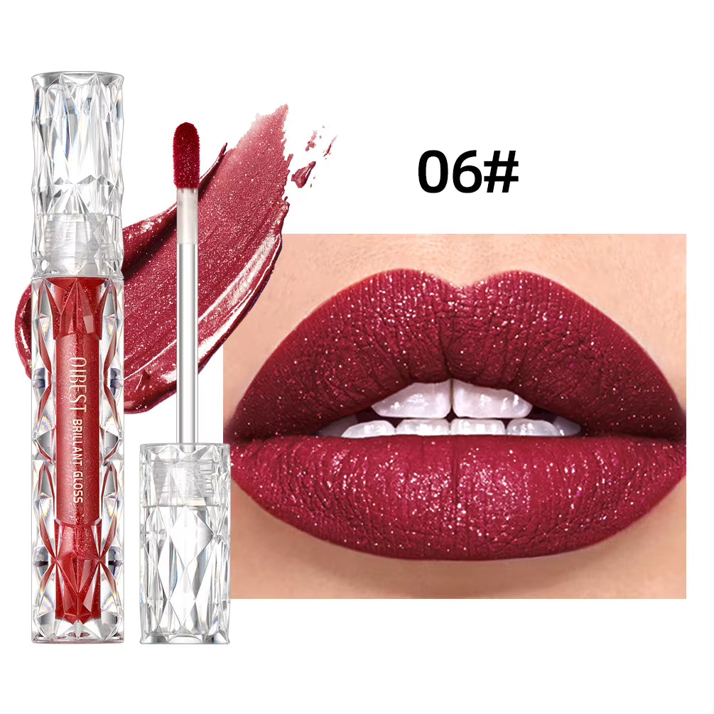 Shimmer Lip Gloss Diamond Glitter Lip Tint Waterproof Long Lasting Matte Liquid Lipstick Red Purple Lipgloss Women Makeup