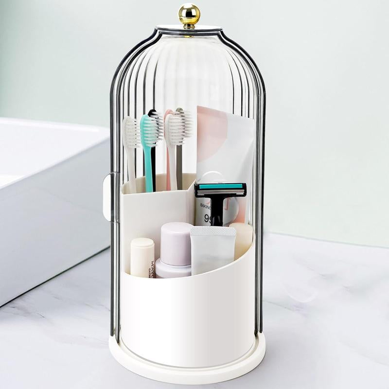 Bathroom Toothbrush Holder with Lid, 360° Rotating, 3-Slot Design, Suitable for Storing Children'S Electric Toothbrushes, Toothpaste, Razors, Bathroom Countertop Dressing Table Storage Organizer (White).