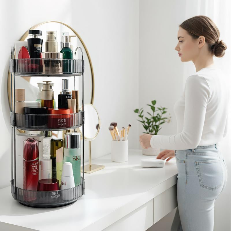 Rotating Makeup Organizer, Bathroom Make up Spinning Holder Rack, Large Capacity Cosmetics Storage Vanity Shelf Countertop, Fits Cosmetics, Perfume, Skincare, Lipsticks Boxes Steel