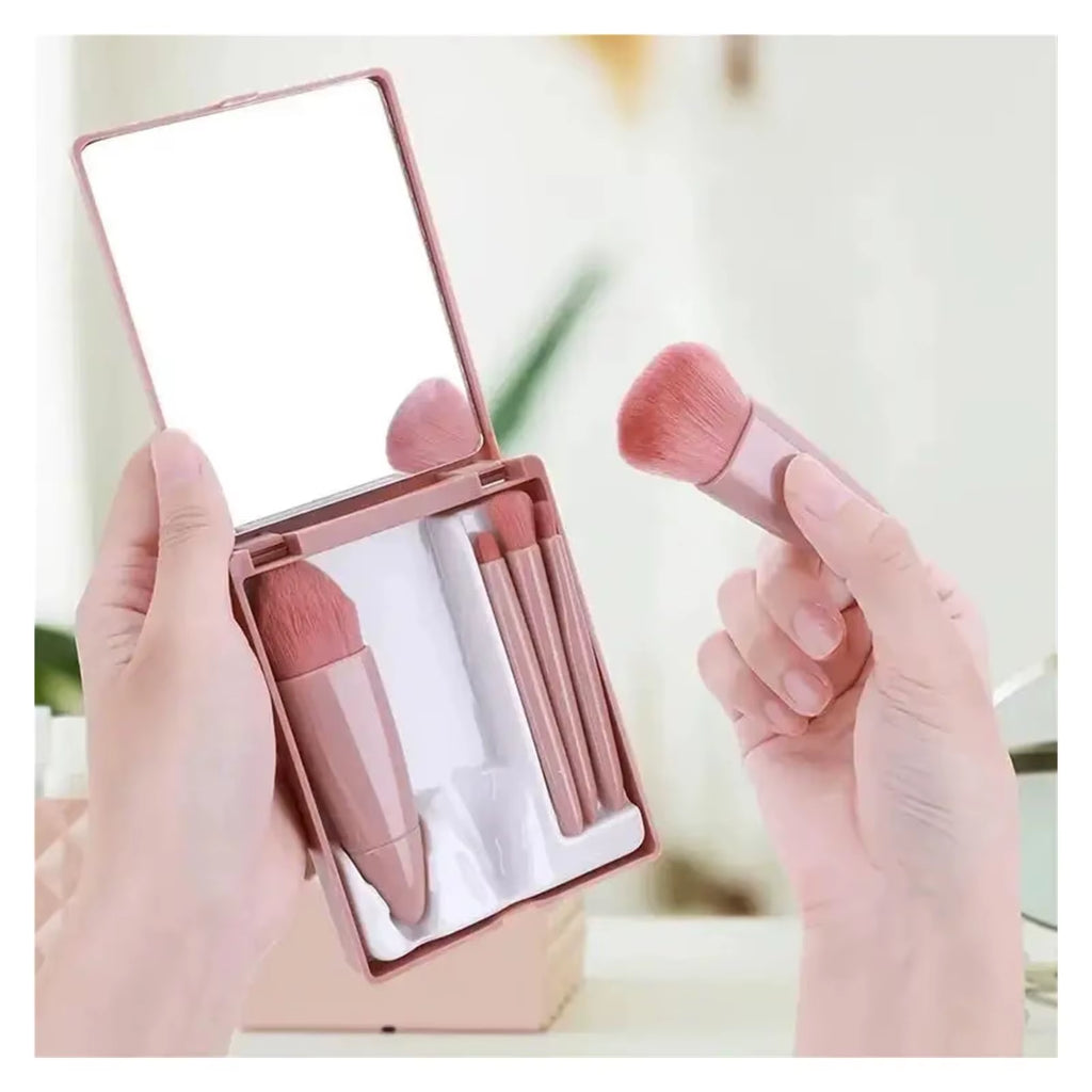 5Pcs Travel Size Makeup Brushes Set Mini Makeup Brushes, Small Complete Function Cosmetic Brushes Kit with Case and Mirror