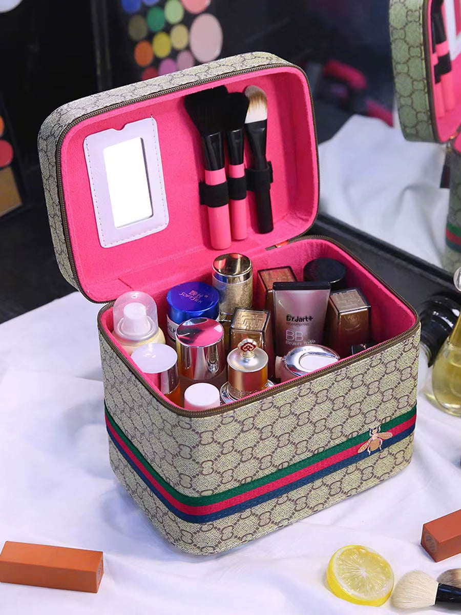 Single-Layer Advanced PU Leather Cosmetic Case New Travel Multiple Portable Cosmetic Case Mirror Large Capacity Portable Storage