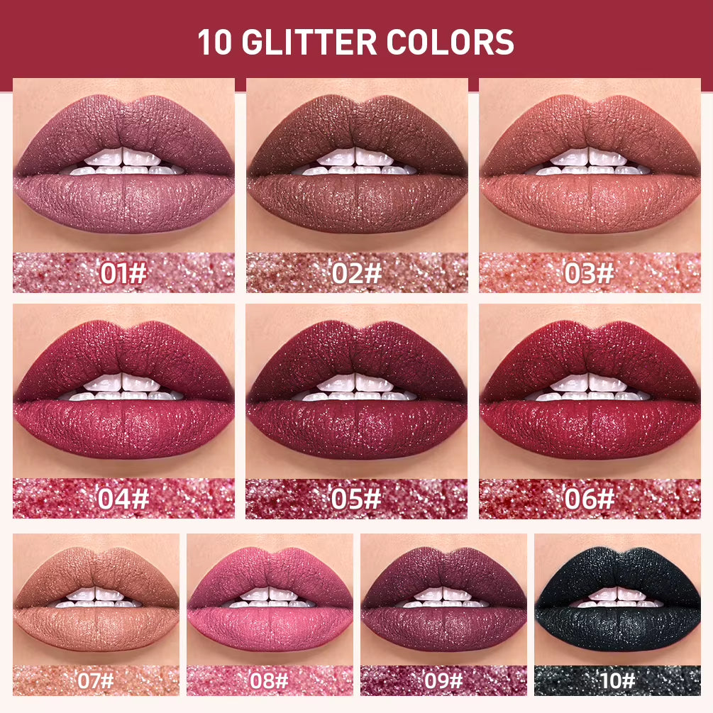 Shimmer Lip Gloss Diamond Glitter Lip Tint Waterproof Long Lasting Matte Liquid Lipstick Red Purple Lipgloss Women Makeup