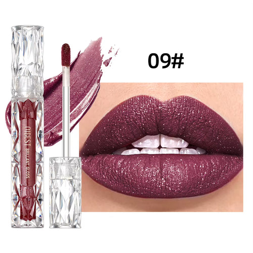 10 Colors Matte Shiny Glitter Liquid Lipstick Shiny Lip Gloss Diamond Waterproof Long Lasting Lipgloss Women Lips Makeup