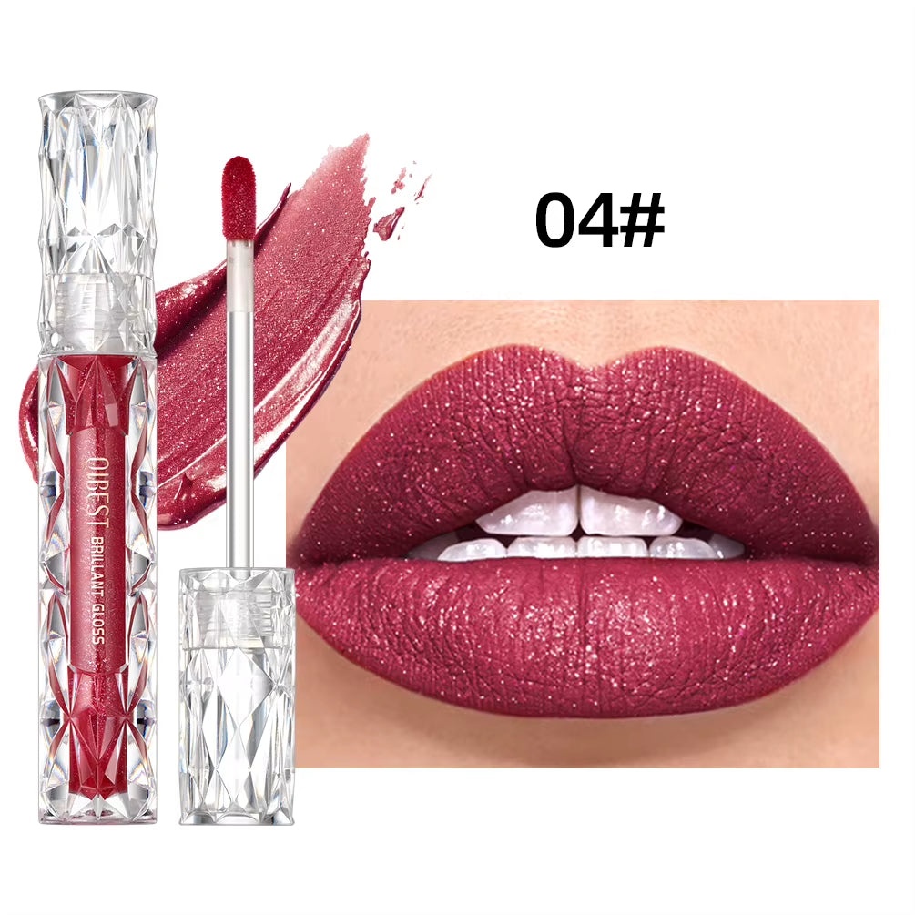 Shimmer Lip Gloss Diamond Glitter Lip Tint Waterproof Long Lasting Matte Liquid Lipstick Red Purple Lipgloss Women Makeup